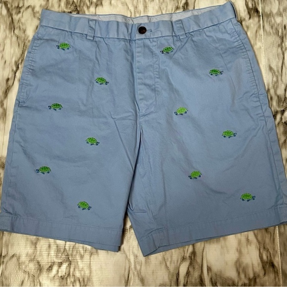 Brooks Brothers Blue Flat Front Shorts Embroidered Turtles Preppy Vacation Vibes